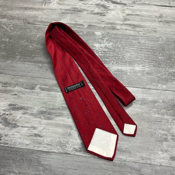 Christian Dior Red w/ Navy & White Check Tie - Picture 2 of 4